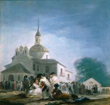 戈雅作品: 教堂前的人群油画欣赏