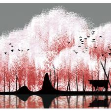 现代中式三联晶瓷画: 河边的树木装饰画素材欣赏  B