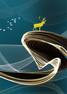 三联晶瓷画素材: 梦境中的麋鹿装饰画 B