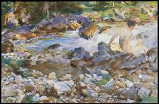萨金特水彩画作品: 小溪边洗澡的男人水彩画欣赏