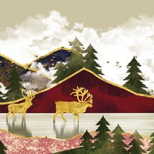 麋鹿和山的装饰画设计: 客厅山的装饰画素材下载 C
