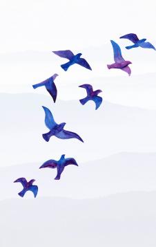 欧式三联装饰画素材: 蓝色小鸟装饰画下载 A