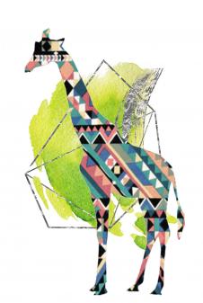 电脑创意装饰画:现代三联长颈鹿装饰画素材下载 A