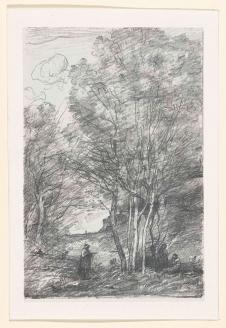 柯罗素描作品: 树林里的人
