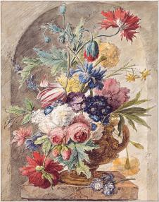 Jan van Huijsum作品: Flower Still Life, c. 1734 静物花水彩画欣赏
