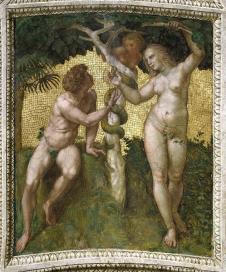 拉斐尔作品: 果树变成蛇迷惑亚当和夏娃