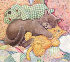 田园猫水彩画系列: 睡着的猫猫