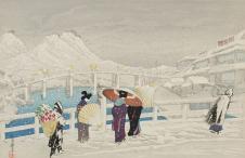 织田一磨  浮世绘作品欣赏 雪中行人