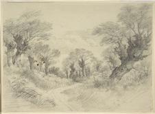 康斯太勃尔风景素描作品: 路边的树  高清大图欣赏