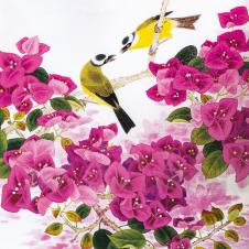 美丽的红花与对鸟高清花鸟工笔画素材下载