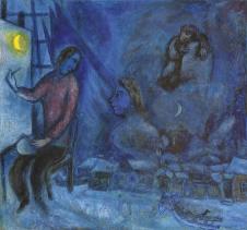 夏加尔油画作品: 夜晚画画的画家  高清大图下载