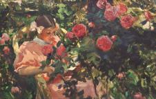 索罗拉作品: 坐在玫瑰花园里的女人