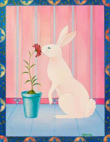 高清小清新水彩画兔子和小猫装饰画素材下载 B