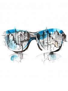 眼镜中的城市水彩画高清大图下载