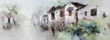 江南水乡油画素材高清大图下载: 古镇里的小桥流水人家油画欣赏 G