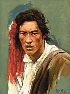 陈丹青 西藏组画 戴红头巾的男子
