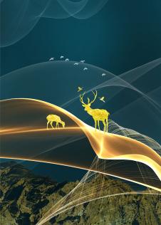 三联晶瓷画素材: 梦境中的麋鹿装饰画 C
