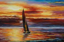 阿夫列莫夫作品: 夕阳下的帆船刀画