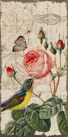 现代欧式花鸟装饰画高清素材: 蝴蝶 小鸟和玫瑰花