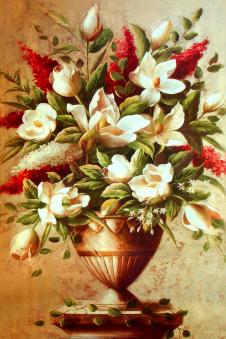 欧式花坛装饰画: 花坛里的玉兰花
