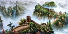 中式山水风景油画素材下载: 长城刀画, 万里长城油画欣赏 A