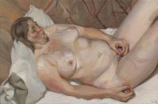 画家卢西安弗洛伊德油画作品  躺在沙发里的实体女人