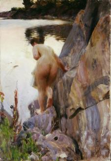佐恩作品: 下河洗澡的裸女油画下载