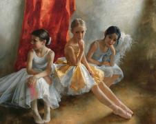 学习舞蹈的小女孩油画高清素材下载