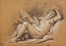 布歇素描作品:睡着的裸体女人素描