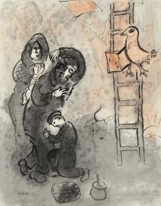 夏加尔油画作品: 梯子上的鸟 高清图片素材