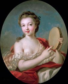 布歇作品: 玩手鼓的女孩肖像油画