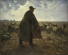 米勒油画作品: 牧羊人看管羊群油画欣赏