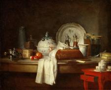 夏尔丹油画静物: 餐桌上的银器油画欣赏