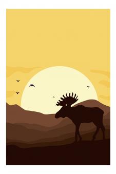 电脑创意装饰画:夕阳下的麋鹿装饰画 C