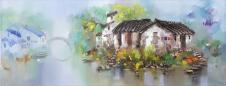 江南水乡油画素材高清大图下载: 古镇里的小桥流水人家油画欣赏 C