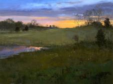 黄昏下的乡村田野油画欣赏