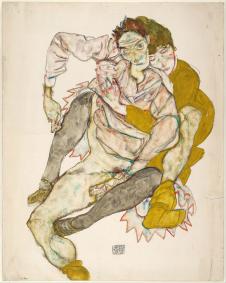 席勒作品: 坐着的夫妻油画（埃贡和伊迪丝席勒）拥抱