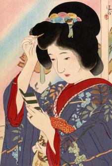 镝木清方 Between the acts, from Portfolio of beauties by Kiyokata