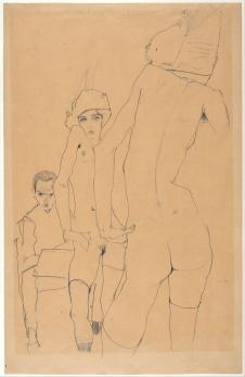 席勒素材作品:Schiele with Nude Model before the Mirr
