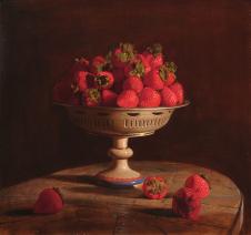 满水果盆的草莓油画欣赏