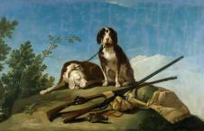 戈雅作品: 拴在皮带上的狗油画欣赏 Dogs on the leash