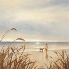 欧式四联海边风景油画素材: 海滩油画 芦苇油画 B