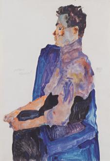 席勒作品:坐着的男人水彩画欣赏