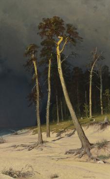 希施金高清风景油画作品 沙滩上的松树 大图下载