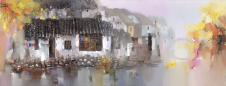 江南水乡油画素材高清大图下载: 古镇里的小桥流水人家油画欣赏 L