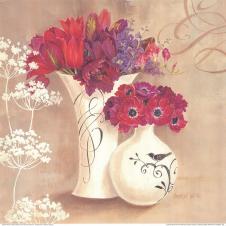 欧式现代四联花瓶装饰画素材: 白花瓶里的玫瑰花 D