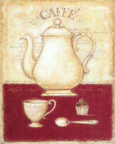 欧式四联装饰画素材下载: 咖啡壶和甜点装饰画 C