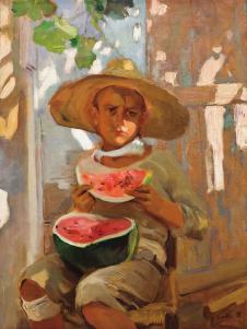 华金索罗拉作品: 吃西瓜的小男孩