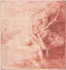 Jean Antoine Watteau 华托素描作品:Diana Bathing 戴安娜沐浴素描