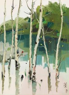 吴冠中油画作品: 河边树林